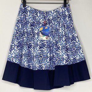 MILLY Design Nation Blue & White Pleated Capri A Line Skirt
- Size Small